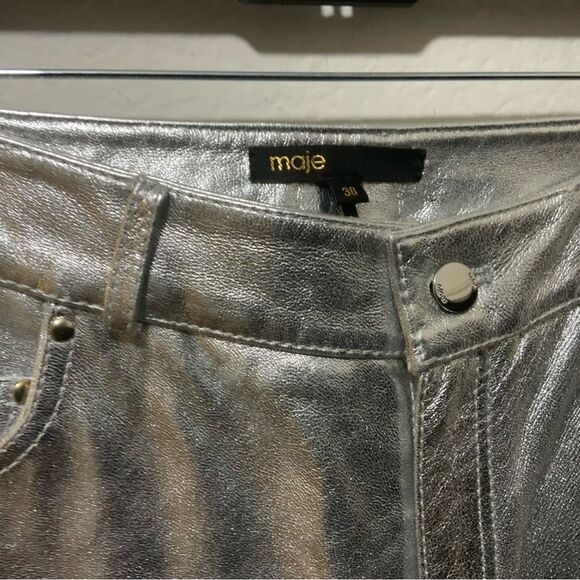 Maje Plutom Metallic-Sheen Flared Leather Trousers size 38 NWOT - Picture 6 of 9